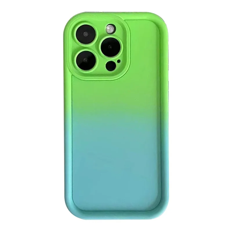 Para iPhone 15 Gradient Color Silicone Phone Case Anti-scratch Mobile Phone Cover - Green Blue