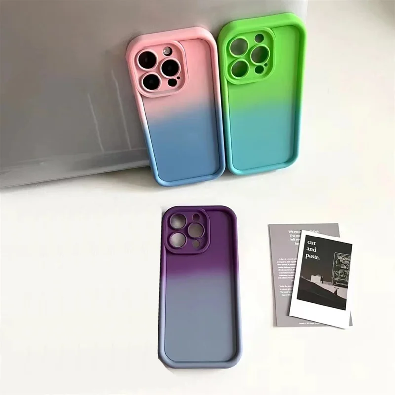 For iPhone 15 Pro Max Soft Silicone Phone Case Gradient Color Scratch-resistant Phone Cover - Green Blue