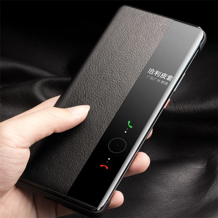 QIALINO para Honor Magic4 Pro 5G Funda de cuero auténtico de vaca Portada con ventana Folio Flip Case - Negro