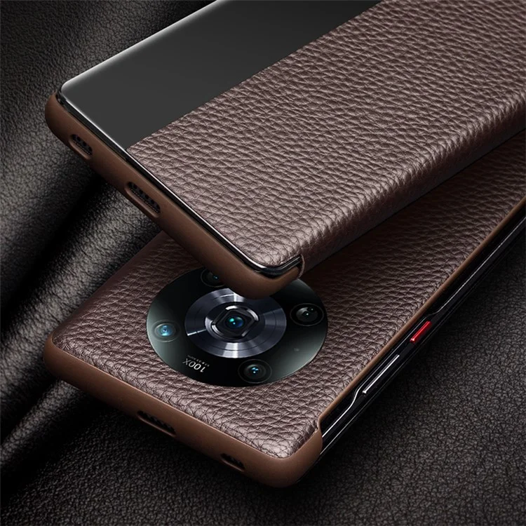 QIALINO para Honor Magic4 Pro 5G Funda de cuero auténtico de vaca Portada con ventana Folio Flip Case - Negro