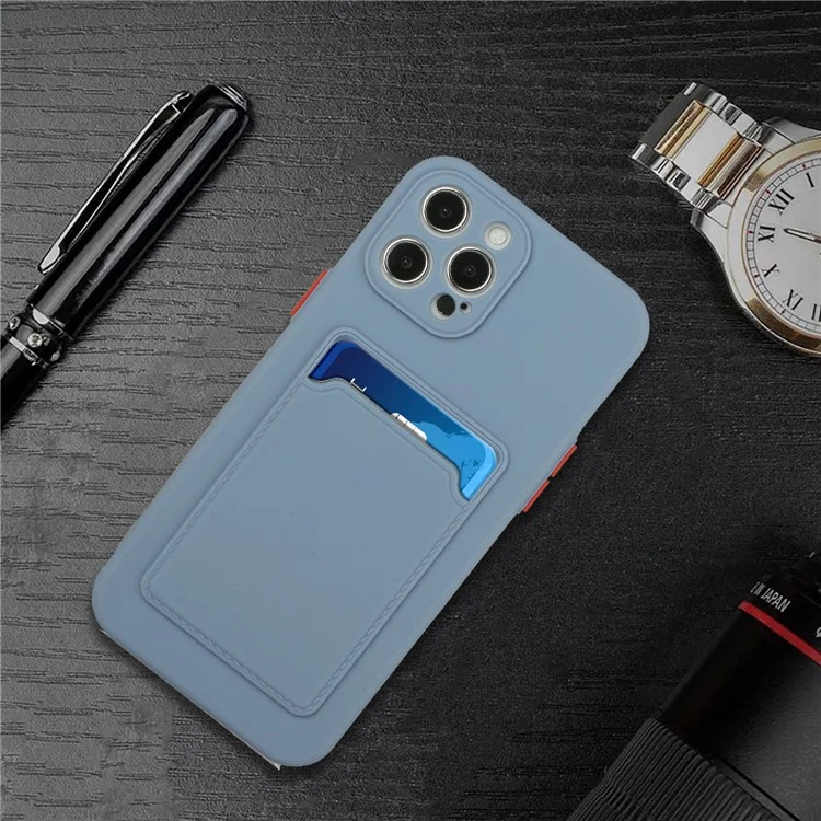 For iPhone 15 Pro TPU Phone Back Case Card Slot Design Mobile Phone Protective Shell Cover - Blue