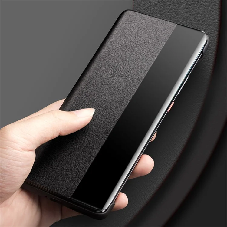 QIALINO pour Honor Magic4 5G Étui à fenêtre antichoc en cuir véritable de vache Folio à clapet Housse de téléphone - Noir