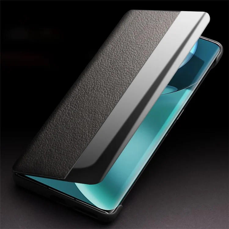QIALINO pour Honor Magic4 5G Étui à fenêtre antichoc en cuir véritable de vache Folio à clapet Housse de téléphone - Noir