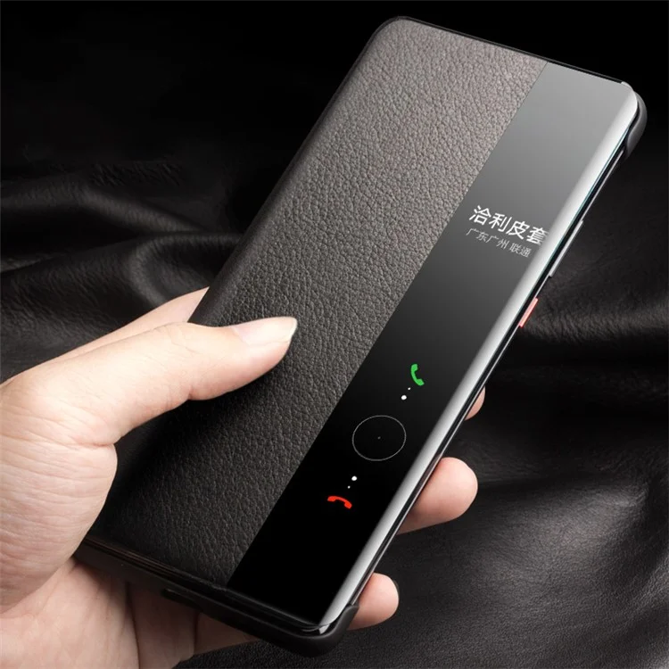 QIALINO pour Honor Magic4 5G Étui à fenêtre antichoc en cuir véritable de vache Folio à clapet Housse de téléphone - Noir