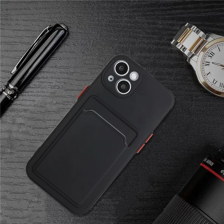 For iPhone 15 Plus Soft TPU Phone Case Drop-proof Back Cover with Card Slot - Black