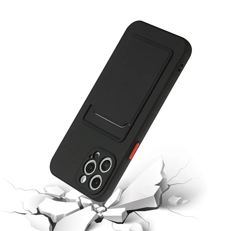 Para iPhone 15 Pro Max Capa de Telefone Resistente a Arranhões Anti-queda com Suporte para Cartão - Preto