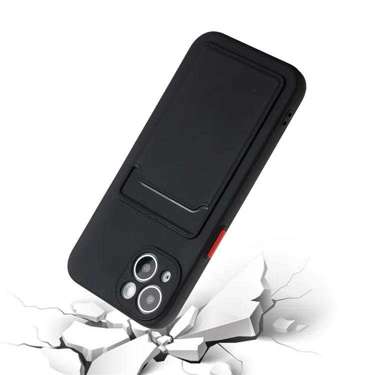 For iPhone 15 TPU Protective Phone Case Drop-proof Back Cover with Card Holder - Black