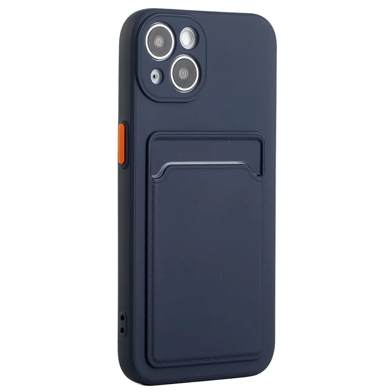 For iPhone 15 TPU Protective Phone Case Drop-proof Back Cover with Card Holder - Dark Blue