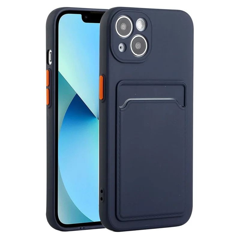 For iPhone 15 TPU Protective Phone Case Drop-proof Back Cover with Card Holder - Dark Blue