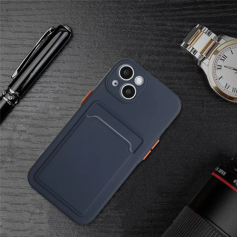 For iPhone 15 TPU Protective Phone Case Drop-proof Back Cover with Card Holder - Dark Blue