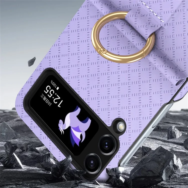 GKK Grids Case de Téléphone Imprimé Pour Samsung Galaxy Z Flip4 5G Hard pc + pu Couvercle de Téléphone Anti-drop Avec Porte-doigt de L'anneau - Vert