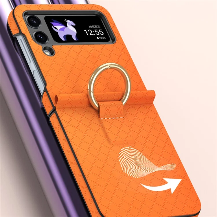GKK Grids Case de Téléphone Imprimé Pour Samsung Galaxy Z Flip4 5G Hard pc + pu Couvercle de Téléphone Anti-drop Avec Porte-doigt de L'anneau - Vert