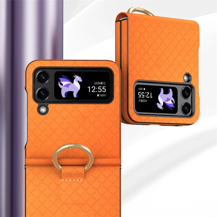 GKK Grids Case de Téléphone Imprimé Pour Samsung Galaxy Z Flip4 5G Hard pc + pu Couvercle de Téléphone Anti-drop Avec Porte-doigt de L'anneau - Vert