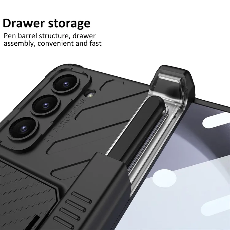 GKK Armor Kickstand Phone Case for Samsung Galaxy Z Fold5 5G Pen Slot PC Phone Cover with Tempered Glass Screen Film - Black