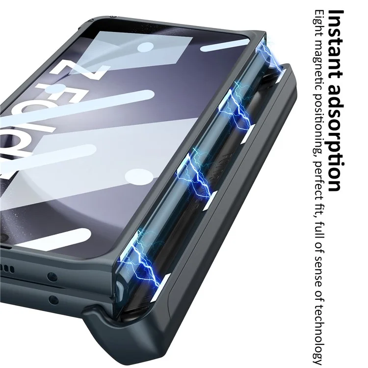 GKK Armor Kickstand Phone Case for Samsung Galaxy Z Fold5 5G Pen Slot PC Phone Cover with Tempered Glass Screen Film - Black