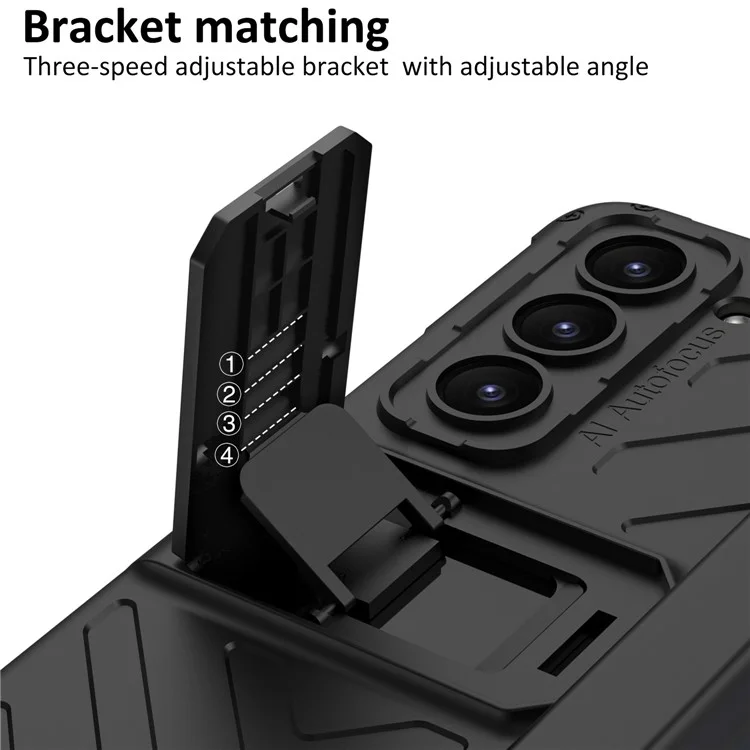 GKK Armor Kickstand Phone Case for Samsung Galaxy Z Fold5 5G Pen Slot PC Phone Cover with Tempered Glass Screen Film - Black