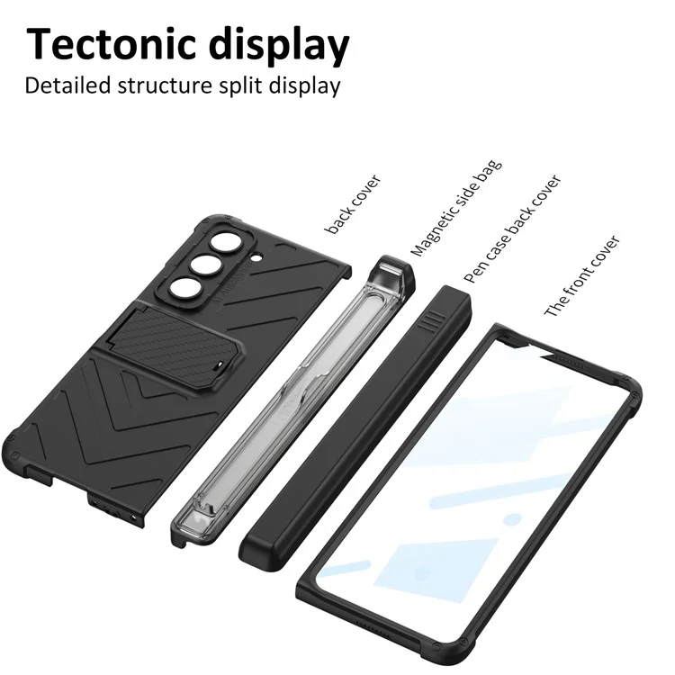 GKK Armor Kickstand Phone Case for Samsung Galaxy Z Fold5 5G Pen Slot PC Phone Cover with Tempered Glass Screen Film - Black