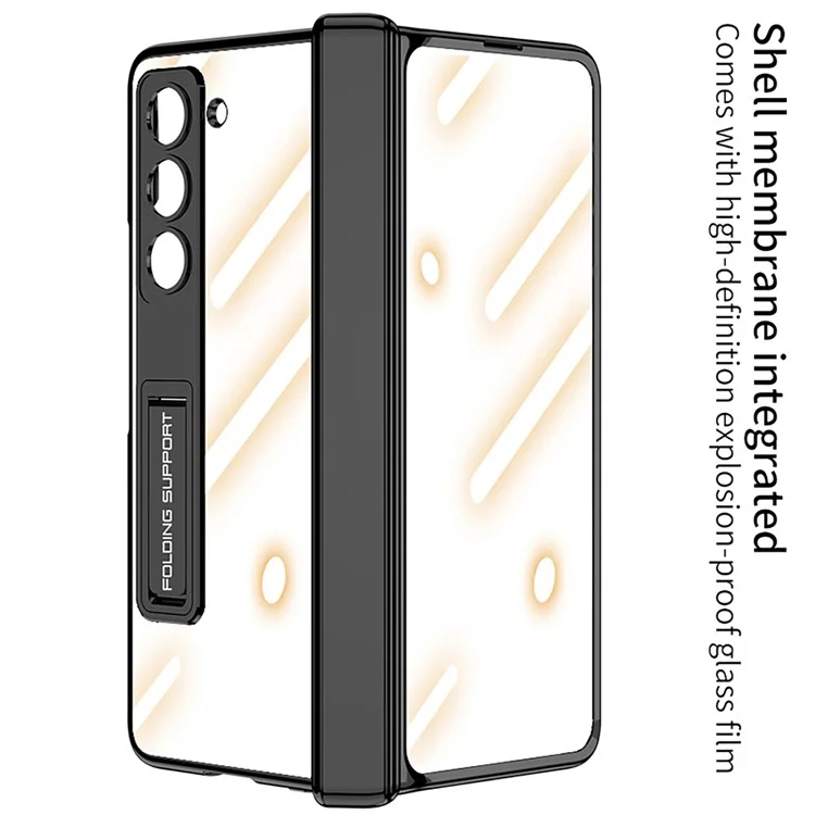 GKK Kickstand Phone Case for Samsung Galaxy Z Fold5 5G Hard PC Phone Cover with Tempered Glass Screen Film - Black