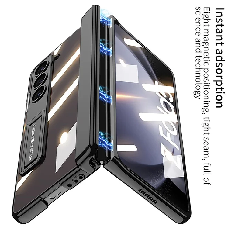 GKK Kickstand Phone Case for Samsung Galaxy Z Fold5 5G Hard PC Phone Cover with Tempered Glass Screen Film - Black