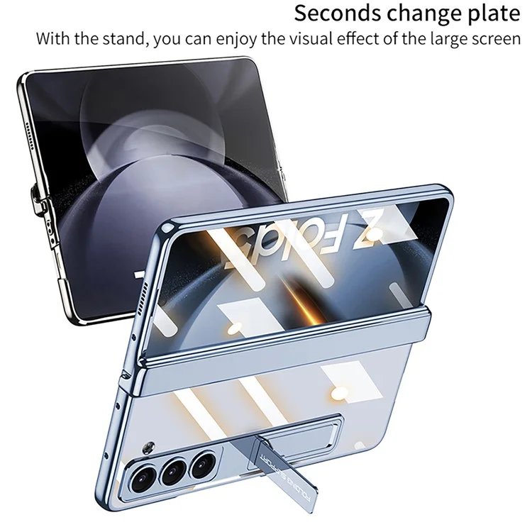 GKK Kickstand Phone Case for Samsung Galaxy Z Fold5 5G Hard PC Phone Cover with Tempered Glass Screen Film - Black