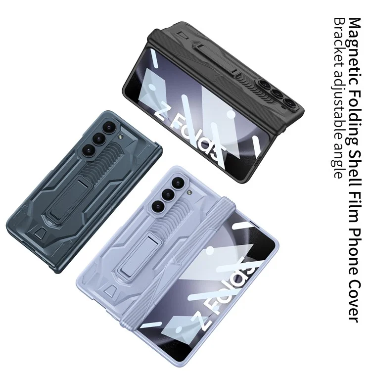 GKK Armor PC Phone Case for Samsung Galaxy Z Fold5 5G Kickstand Phone Shell with Tempered Glass Screen Film - Black