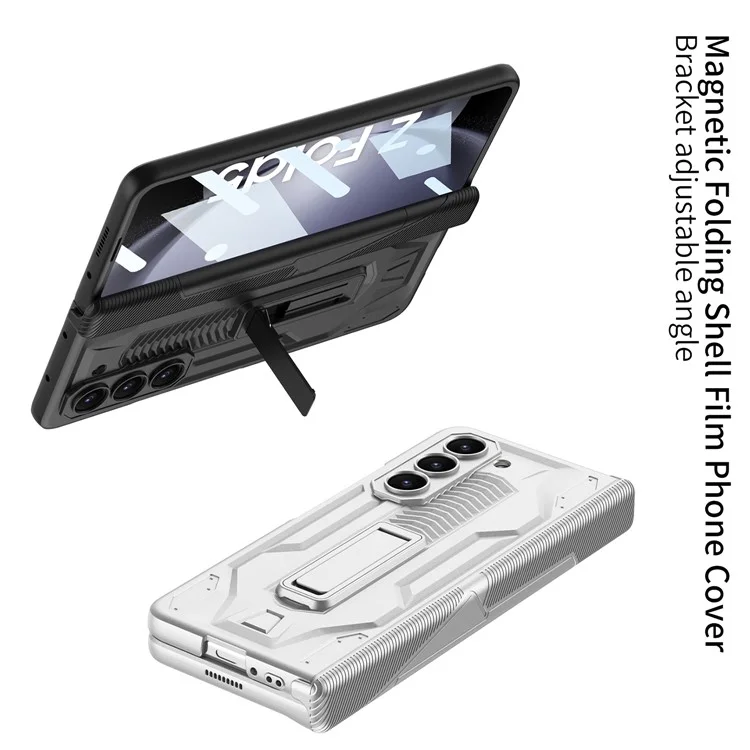 GKK Armor PC Phone Case for Samsung Galaxy Z Fold5 5G Kickstand Phone Shell with Tempered Glass Screen Film - Black