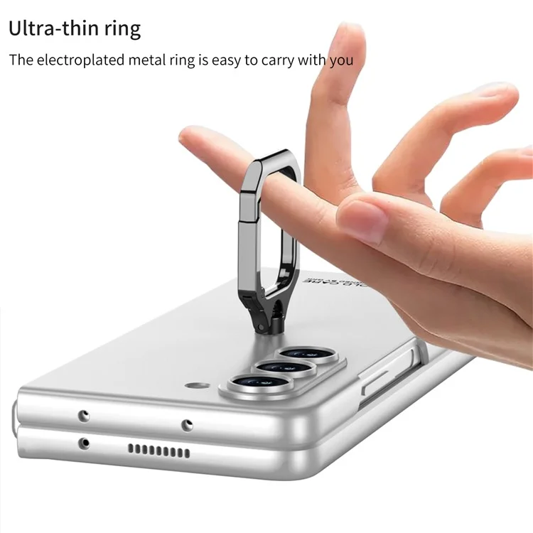 GKK Hard PC Case for Samsung Galaxy Z Fold5 5G Metal Ring Kickstand Phone Cover with Tempered Glass Film - Black