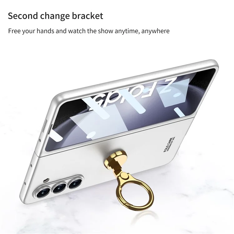 GKK Kickstand PC Case for Samsung Galaxy Z Fold5 5G Hinge Design Ultra Thin Cover with Tempered Glass Film - Black