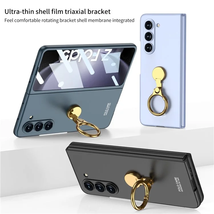 GKK Kickstand PC Case for Samsung Galaxy Z Fold5 5G Hinge Design Ultra Thin Cover with Tempered Glass Film - Black
