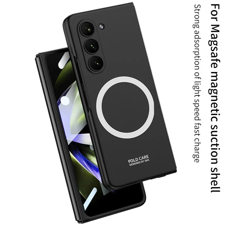 GKK Hard PC Case pour Samsung Galaxy Z Fold5 5G Slim Phone Cover Compatible avec MagSafe avec Film en Verre Trempé - Noir
