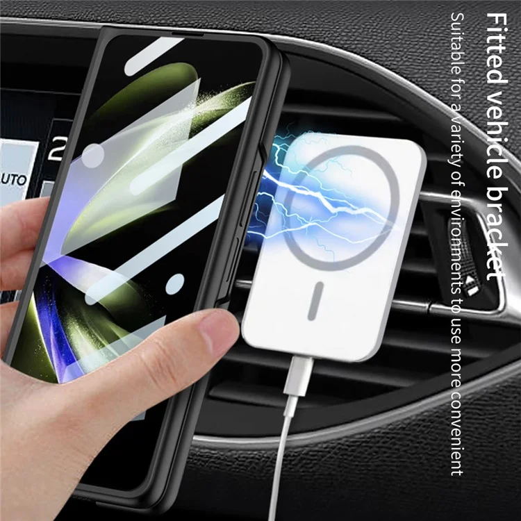 GKK Hard PC Case pour Samsung Galaxy Z Fold5 5G Slim Phone Cover Compatible avec MagSafe avec Film en Verre Trempé - Noir