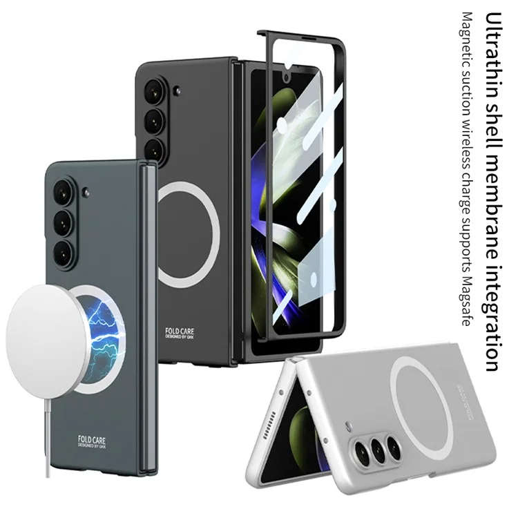 GKK Hard PC Case pour Samsung Galaxy Z Fold5 5G Slim Phone Cover Compatible avec MagSafe avec Film en Verre Trempé - Noir