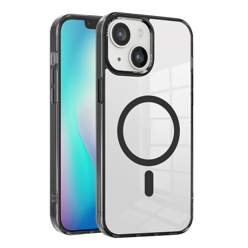 Custodia per telefono compatibile con MagSafe per iPhone 15, cover per telefono in PC + TPU trasparente - Nero