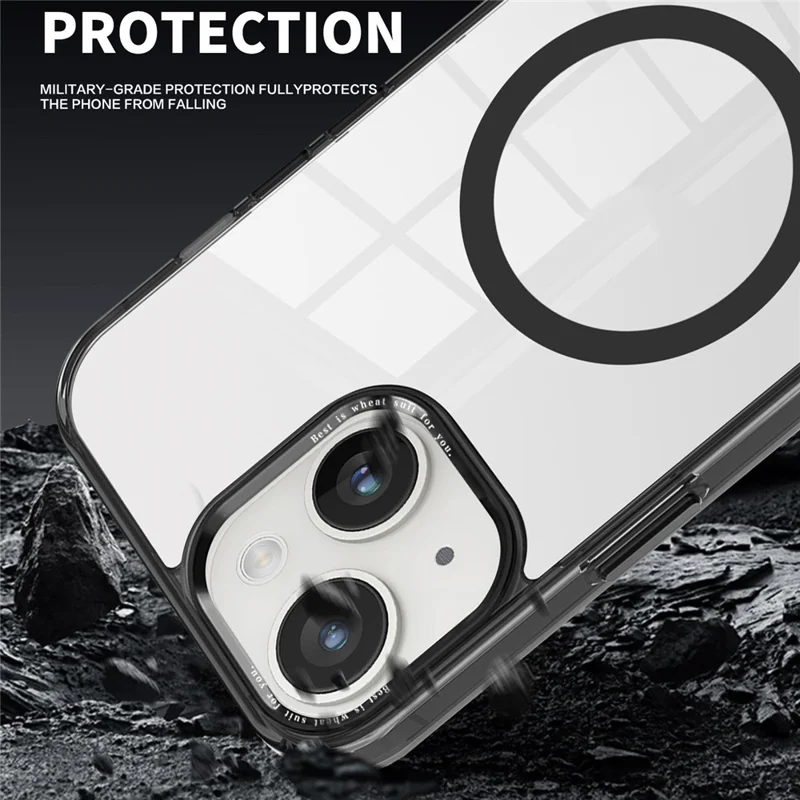 Custodia per telefono compatibile con MagSafe per iPhone 15, cover per telefono in PC + TPU trasparente - Nero