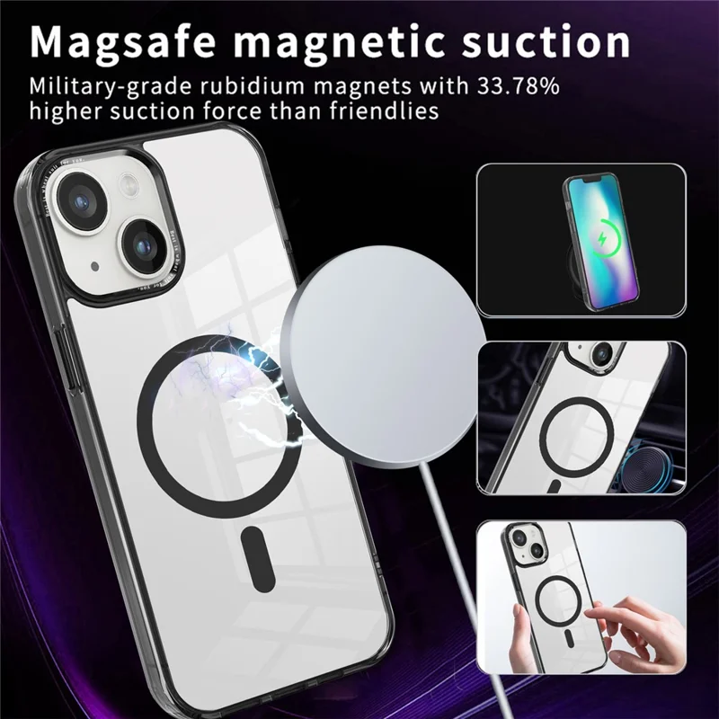 Phone Case Compatible with MagSafe for iPhone 15 , PC + TPU Transparent Phone Cover - Grey