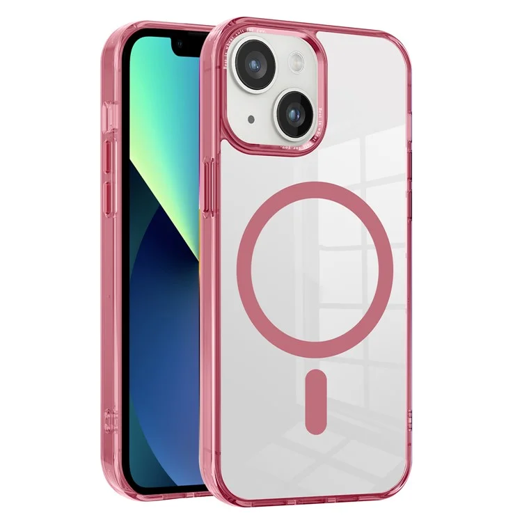 Capa Magnética Compatível com MagSafe para iPhone 14 / 13, Capa Traseira de Telefone de PC Transparente + TPU - Rosa
