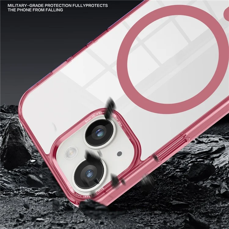 Capa Magnética Compatível com MagSafe para iPhone 14 / 13, Capa Traseira de Telefone de PC Transparente + TPU - Rosa