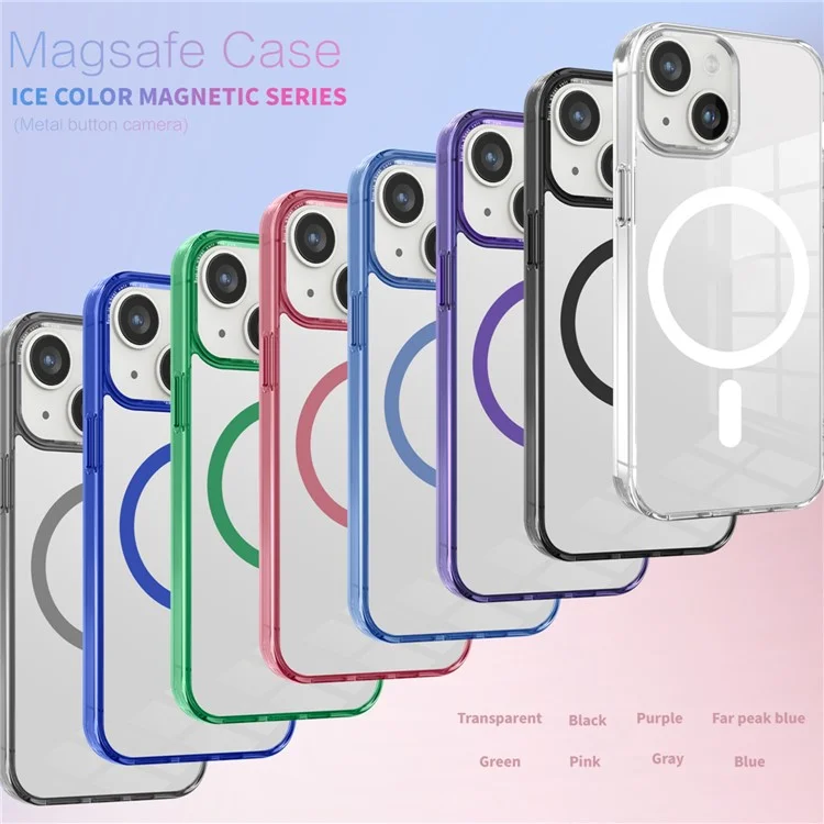 Capa Magnética Compatível com MagSafe para iPhone 14 / 13, Capa Traseira de Telefone de PC Transparente + TPU - Rosa