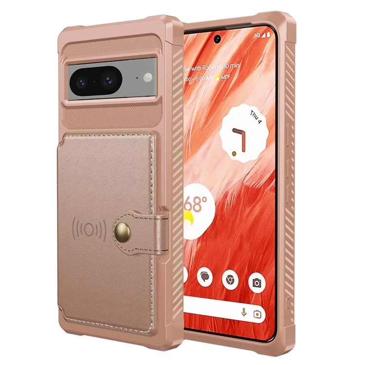 Für Google Pixel 8 Card Bag Phone Case PU Leder+TPU Hülle mit Unterstützung für magnetische Autohalterung - Pink