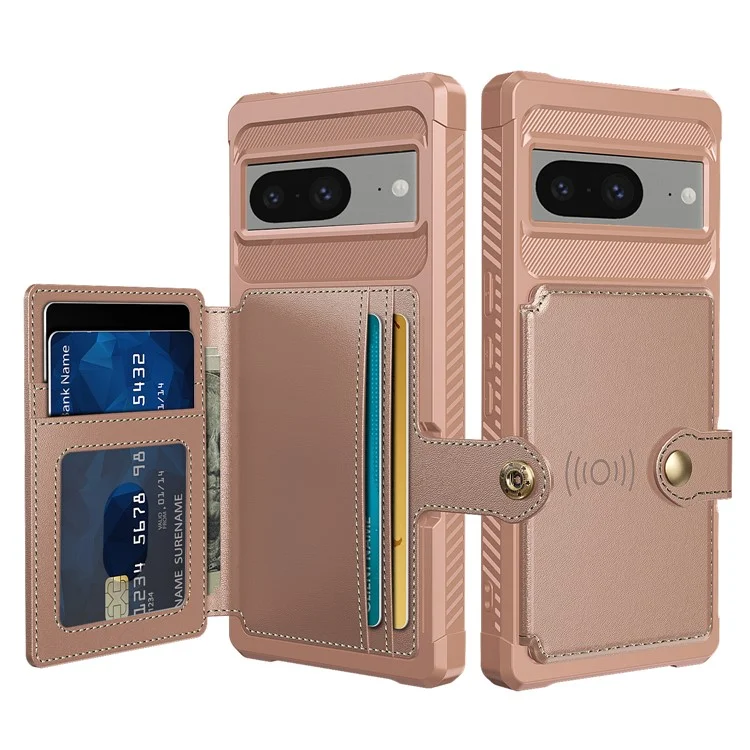 Für Google Pixel 8 Card Bag Phone Case PU Leder+TPU Hülle mit Unterstützung für magnetische Autohalterung - Pink