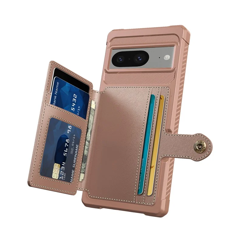 Für Google Pixel 8 Card Bag Phone Case PU Leder+TPU Hülle mit Unterstützung für magnetische Autohalterung - Pink