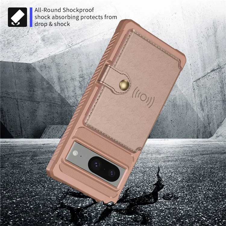 Für Google Pixel 8 Card Bag Phone Case PU Leder+TPU Hülle mit Unterstützung für magnetische Autohalterung - Pink