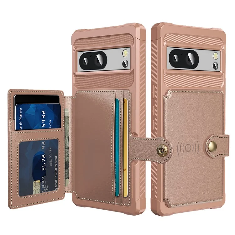Para Google Pixel 8 Pro Funda de cuero sintético + TPU a prueba de caídas Bolsa para tarjetas Estuche para teléfono Soporte para montaje magnético de coche - Rosa