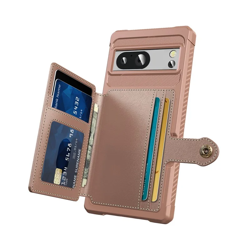 Para Google Pixel 8 Pro Funda de cuero sintético + TPU a prueba de caídas Bolsa para tarjetas Estuche para teléfono Soporte para montaje magnético de coche - Rosa