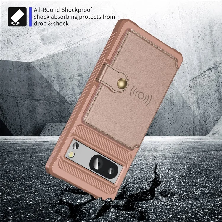 Para Google Pixel 8 Pro Funda de cuero sintético + TPU a prueba de caídas Bolsa para tarjetas Estuche para teléfono Soporte para montaje magnético de coche - Rosa