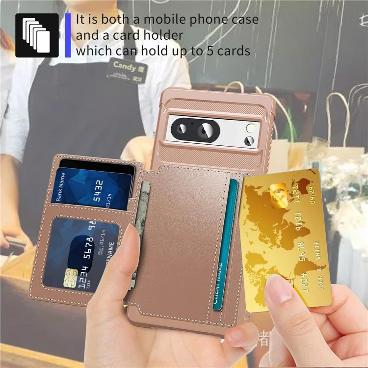 Para Google Pixel 8 Pro Funda de cuero sintético + TPU a prueba de caídas Bolsa para tarjetas Estuche para teléfono Soporte para montaje magnético de coche - Rosa