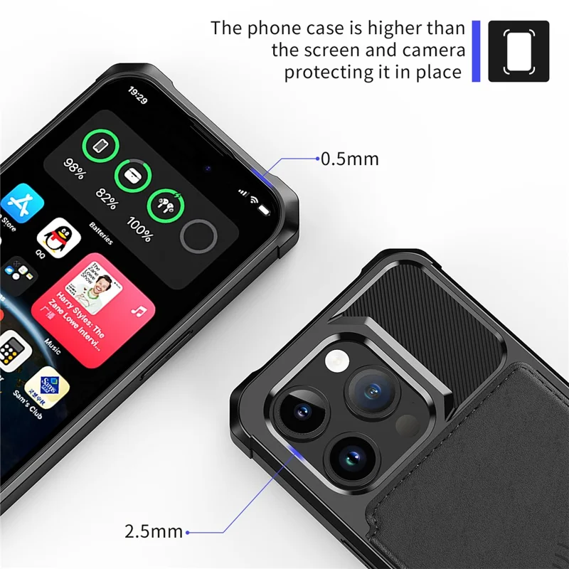 For iPhone 15 Pro PU Leather+TPU Cell Phone Case Card Slots Wallet Cover Support Magnetic Car Mount - Black