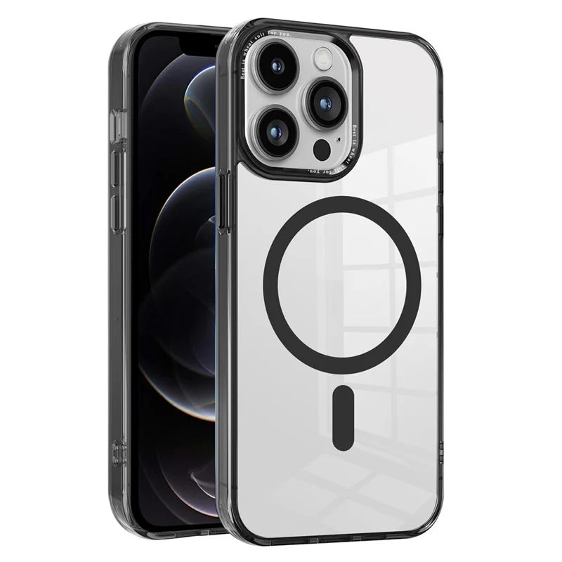 PC + TPU Case for iPhone 12 Pro Max , Transparent Magnetic Phone Cover Compatible with MagSafe - Black