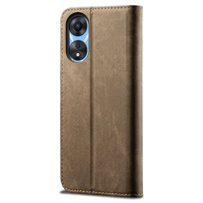 For Oppo A38 4G Slim-Fit Stand Wallet Case Jeans Cloth Texture Cover Flip PU Leather Protective Shell - Khaki