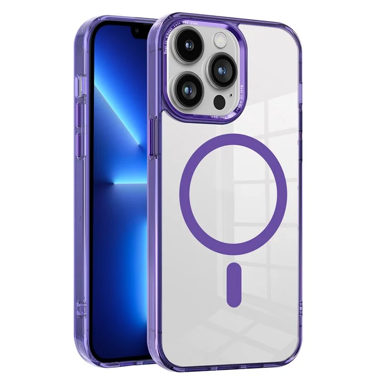 Para iPhone 15 Pro Max Compatible con Funda de Teléfono MagSafe PC + TPU Transparente Cubierta de Teléfono Móvil - Púrpura